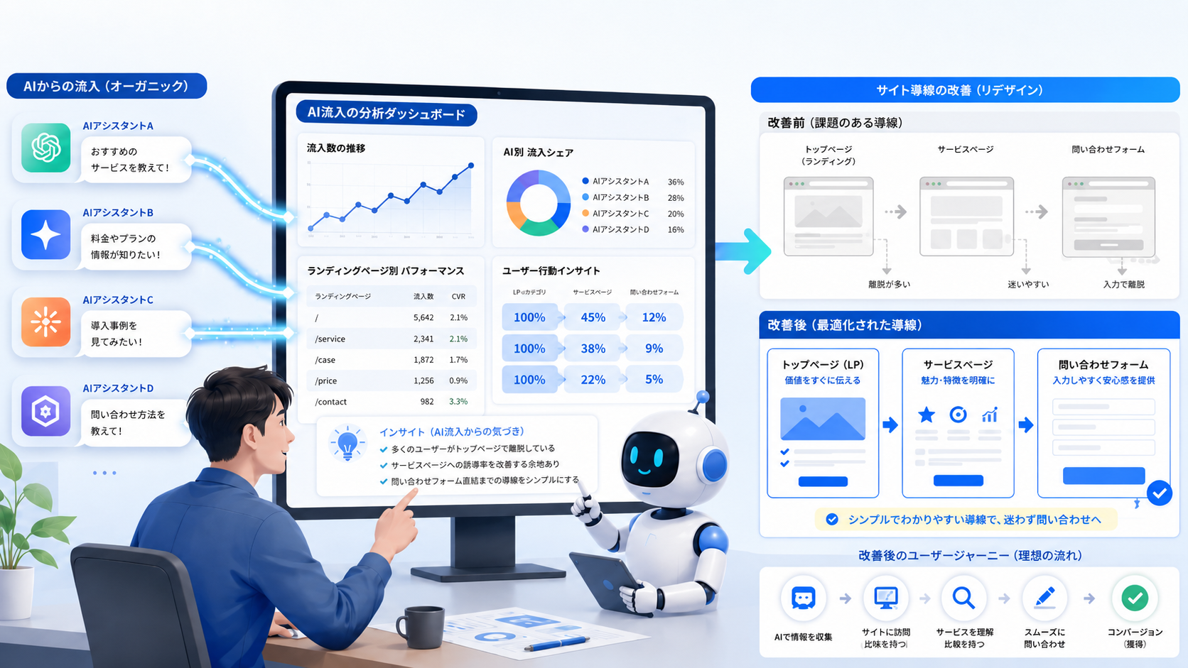 AIからの流入を分析してサイト導線などを改良するイメージ画像