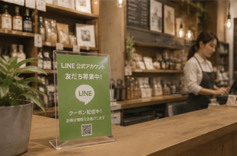 店舗でLINE公式アカウントの友だち登録を案内するPOP