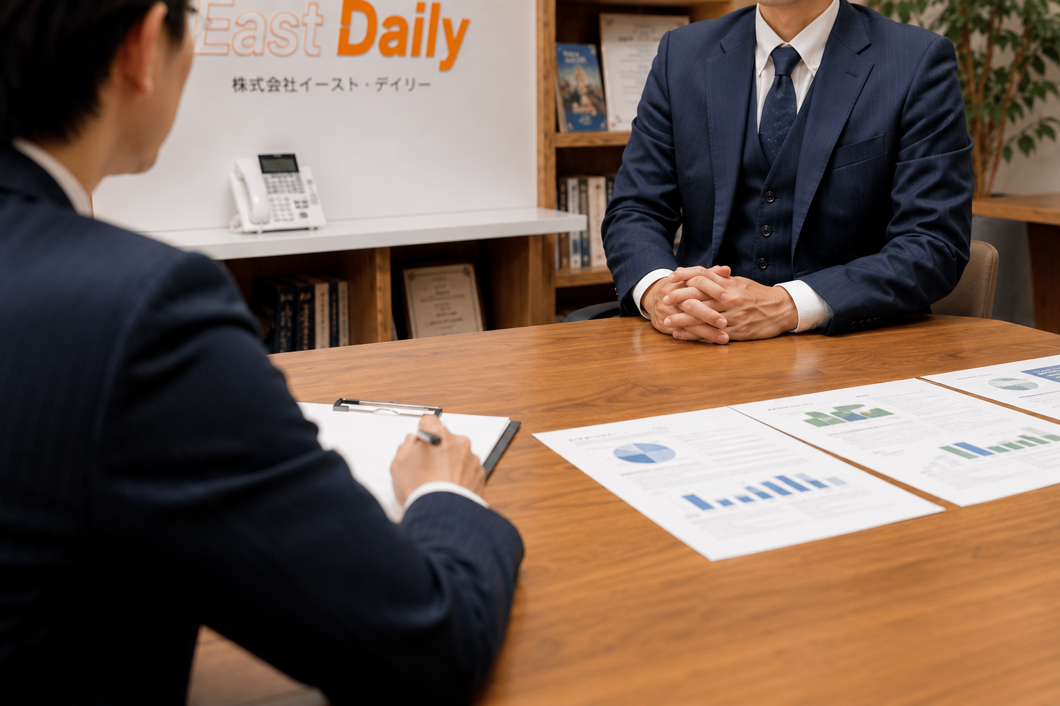 株式会社イースト・デイリーでLINE広告についてインタビューする様子
