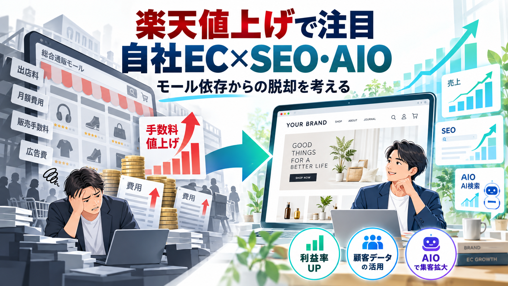 楽天出店料4割値上げで考える「自社EC回帰」利益率・顧客データ・AIOで比べるモール依存のリスクアイキャッチ画像